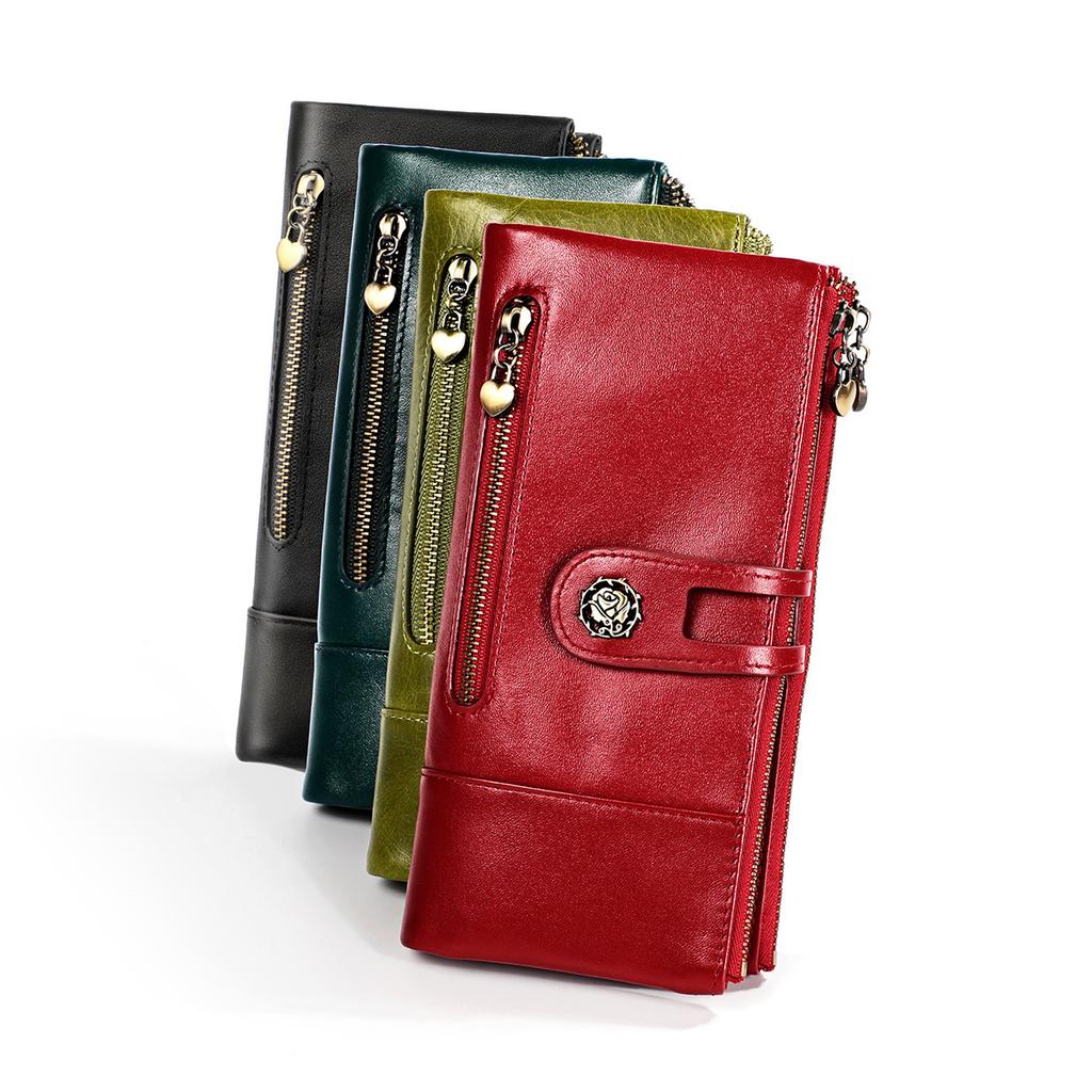 Anti Theft Brush Long Wallet, Retro Genuine Leather Women's Wallet, Korean Fashion Change Handbag