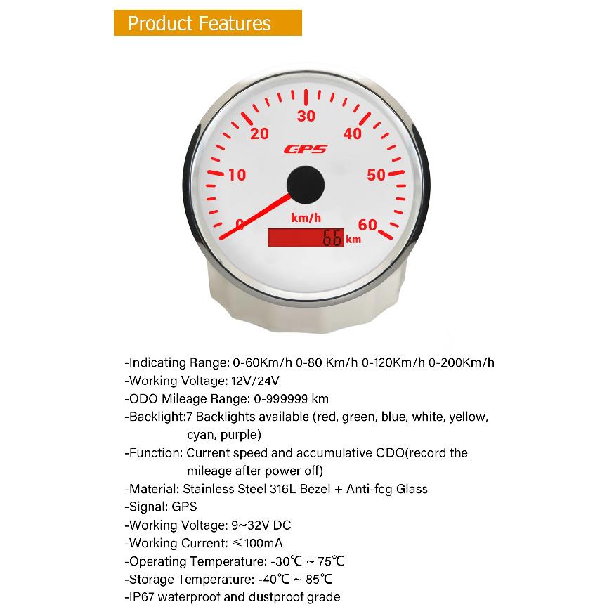 ELING 110mm Speedometer GPS Odometer 60 80 120 200 km/h 12V 24V with GPS Antenna 7 Colors Backlight for Auto Motorcycle RV