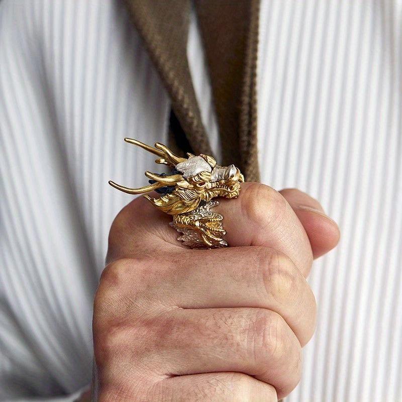 Vintage Gold Dragon Open Ring Male Domineering Trend Ring Party Accessories