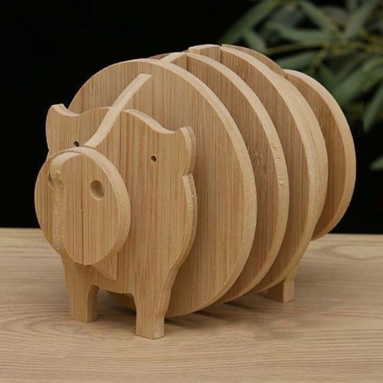 Wooden Trivet Coaster Set Creative Animal-Shaped Heat-Resistant Placemats for Cups Pots Stackable Versatile Desk Decor for Home Kitchen Outdoor Dining