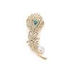 European Retro Peacock Feather Brooch with Zircon Inlay for Suits and Coats