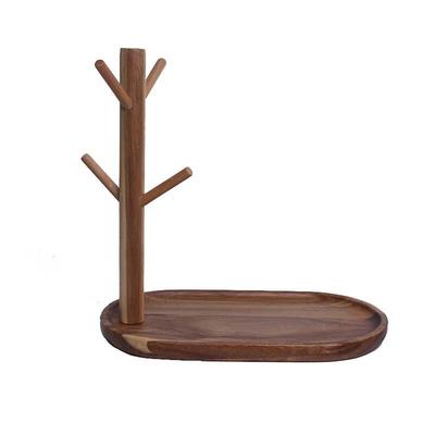 Acacia Wood Bedside Cup Holder with Tray