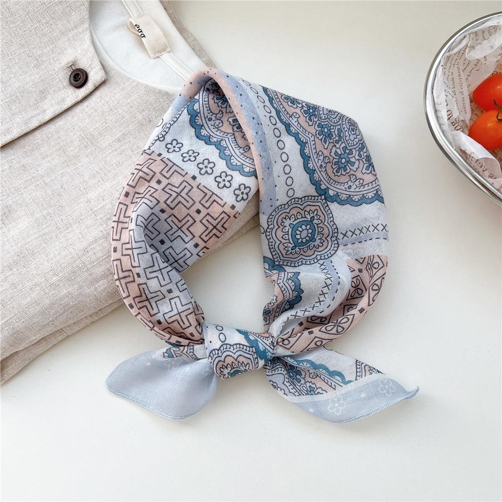 Floral Cotton Linen Print Scarves Cashew Square Handkerchief Simple Small Square Scarf  Outdoor