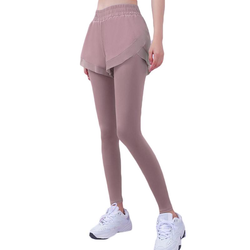 Leggings de yoga falși cu talie înaltă pentru femei, 2 bucăți, pentru fitness, subțire, pentru ridicarea fundului, pantaloni de yoga pentru sport, elastic, îmbrăcăminte strânsă