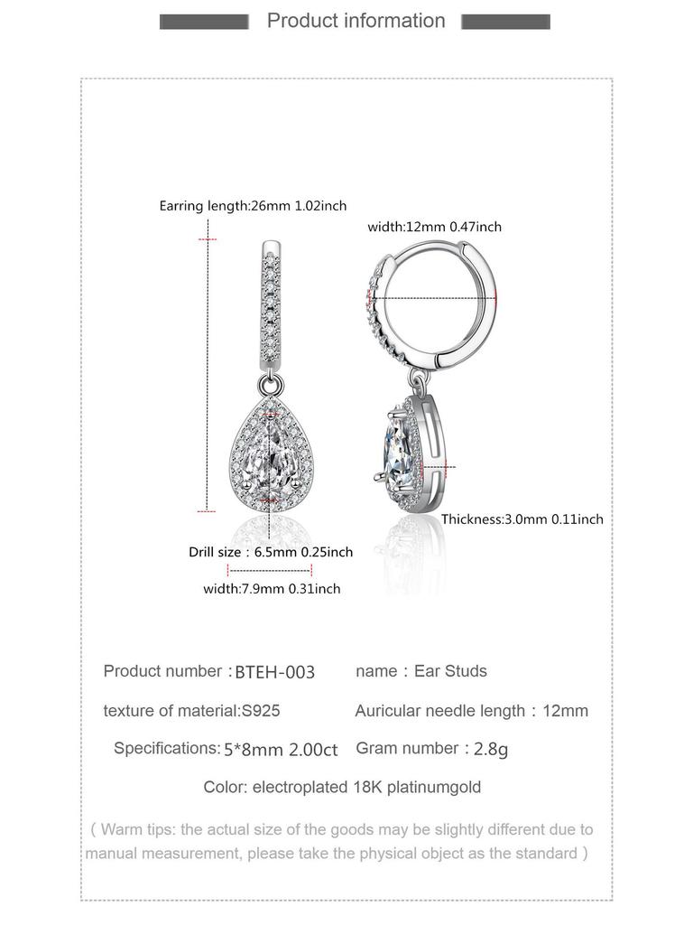 S925 Sterling Silver Moissanite Teardrop Earrings for Women - High Carbon Diamond Fashion