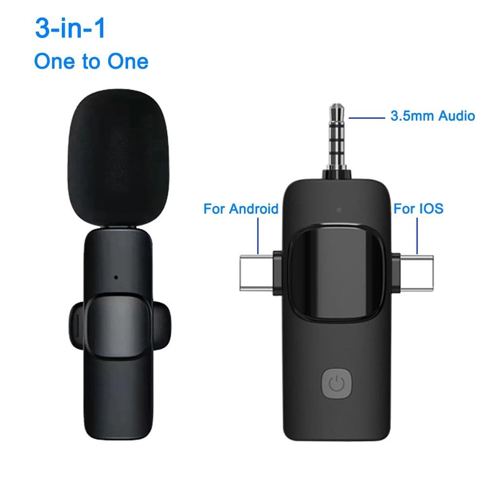 Wireless Lavalier Microphone 3.5mm Plug 3 In 1 Intelligent Noise-Reducing Portable Audio Video Recording Mic For Iphone Android Live Broadcast