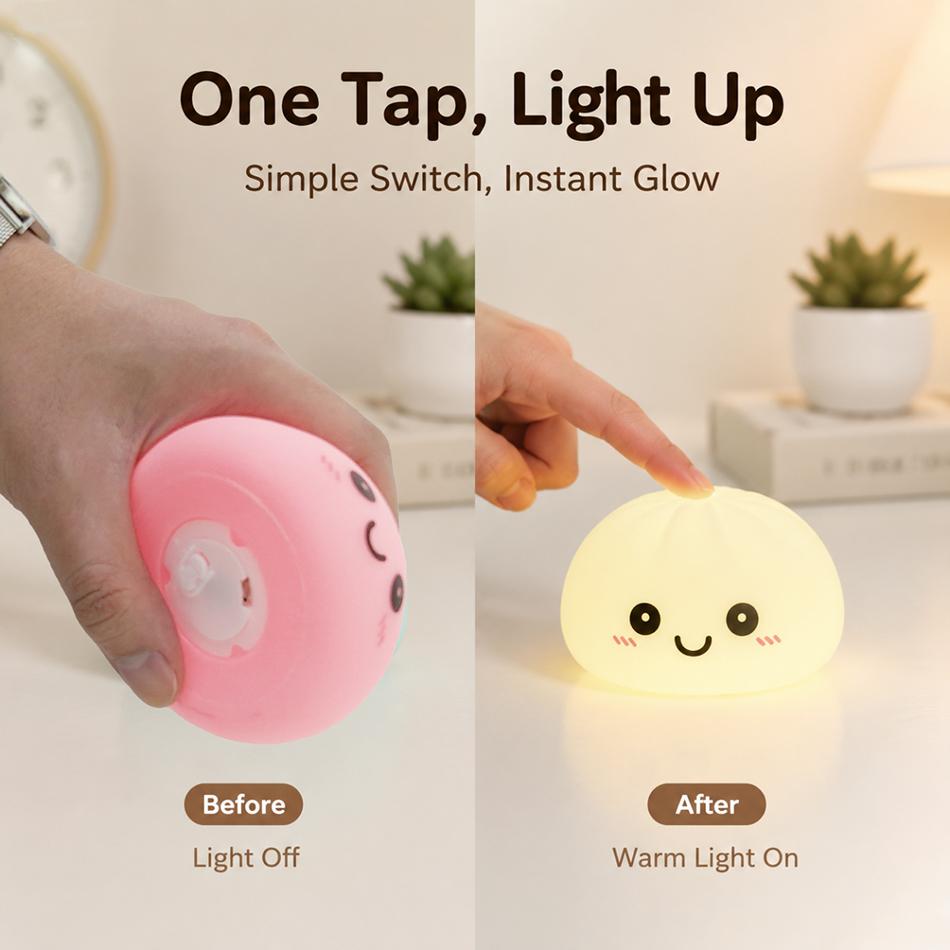 Aesthetic Led Night Light Soft Silicone Simulation Dumpling Glowing Bedroom Room Decor Home Desktop Ornament Kids Gift