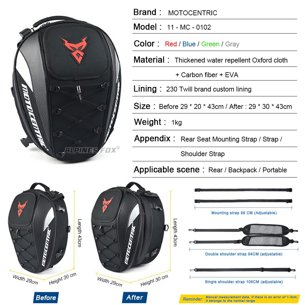 MOTOCENTRIC Bolsa de Cauda Impermeável para Motocicleta Multifuncional Durável Bolsa para Banco Traseiro 37L Alta Capacidade Mochila para Capacete de Piloto