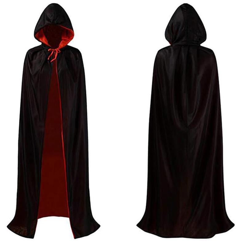 On Hand Hooded Cape Adult Unisex Long Cloak Black Red Halloween Costume Dress Coats
