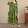 New Spring Summer Vintage Floral Print Maxi Dress Loose Oversize Long Sleeve for Women Plus Size