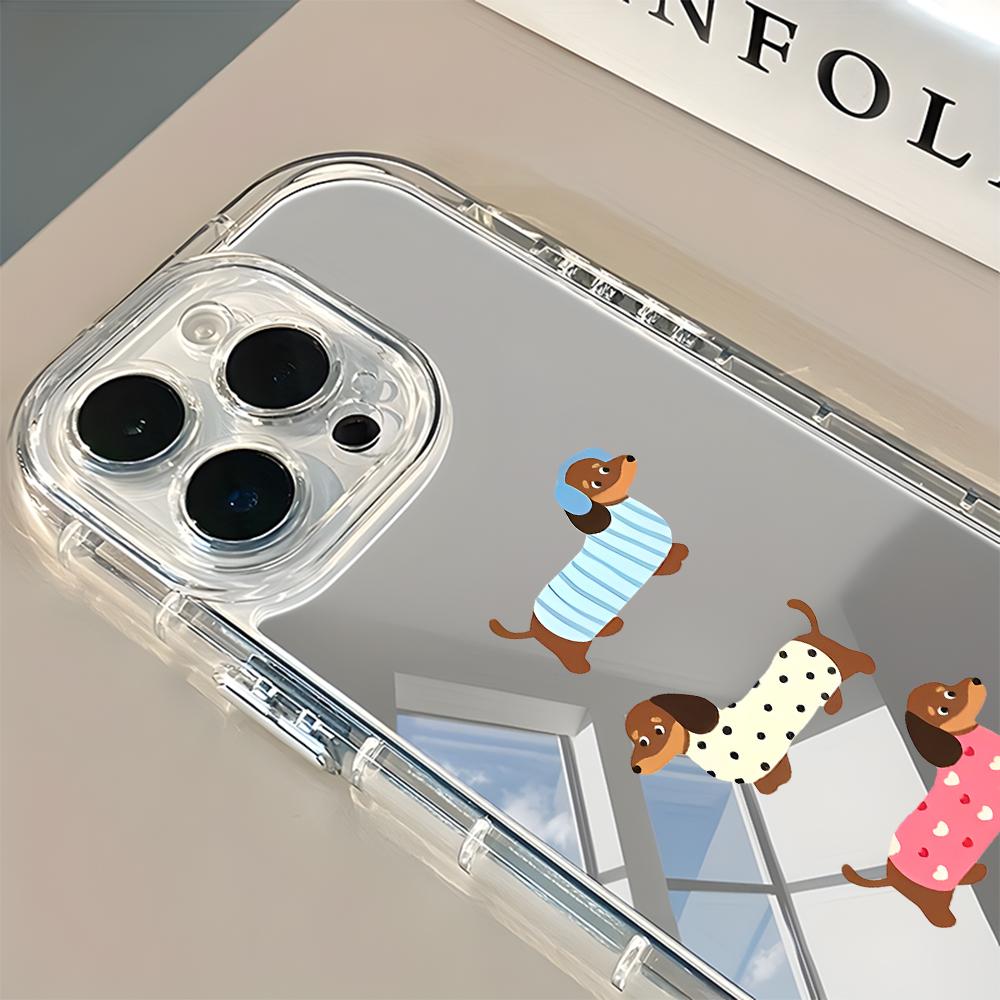 Cute Dachshunds Back Mirror Phone Case For iPhone 17 16 15 14 13 12 11 Pro Max Air X XR XS 7 8 Plus Shockproof Soft Cover