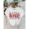 T-shirt Blanc & Rouge Imprimé Cœur LOVE pour Femme Décontracté Col Rond Manches Courtes Printemps Été Saint-Valentin Haut
