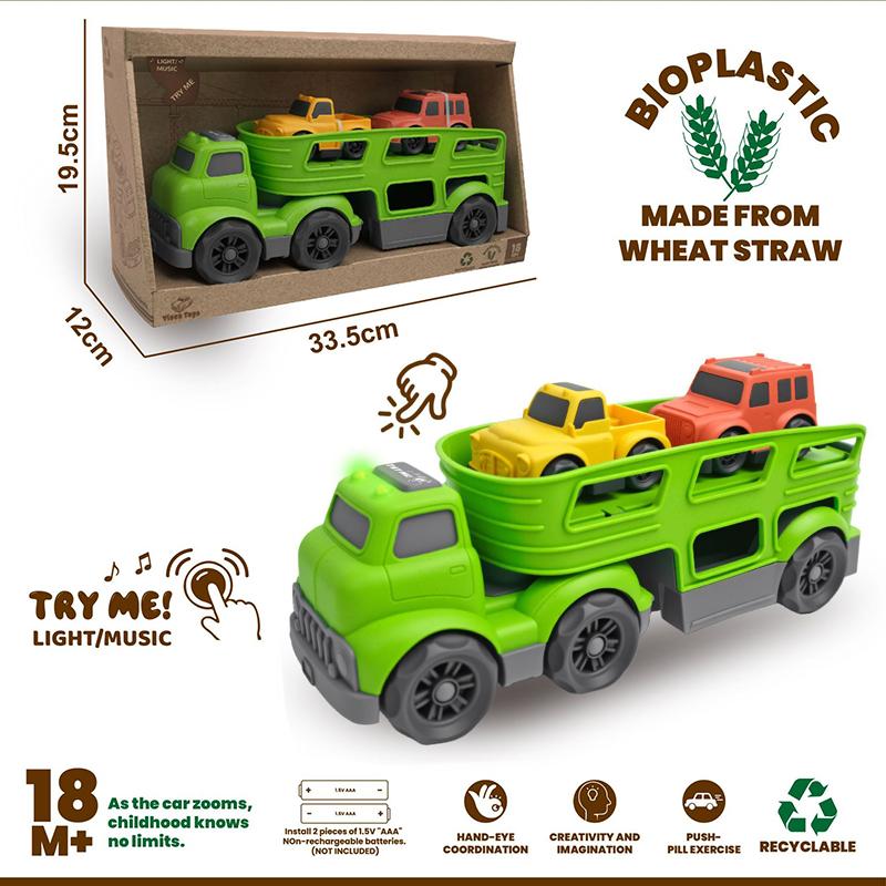 

Kids Transport Truck Toys With Lights/Music Detachable Cab Eco-Friendly Wheat Straw Inertial Sliding Car Trailer Game Boy S Gift