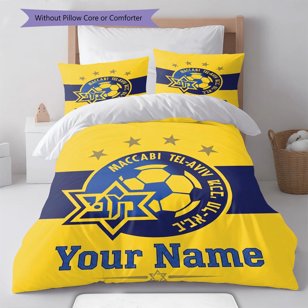 Maccabi Fan Gear Custom Name Pattern Bedding Quilt Set Quilt Cover Pillowcase Home Birthday Gift(1 * duvet cover + 2 * pillowcase, without core)