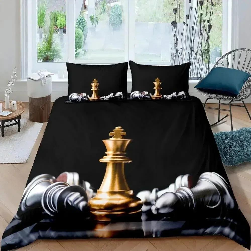 Exquisite International Chess Duvet Cover Set Bedding Set Boy Girl Adult Bedroom Decoration Single Double Large Size 2/3pcs