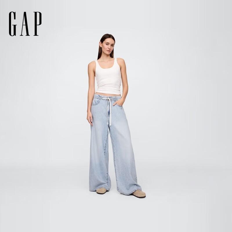 

GAP Women s Mid-Waist Cotton Lyocell Blend Loose Wide-Leg Jeans L