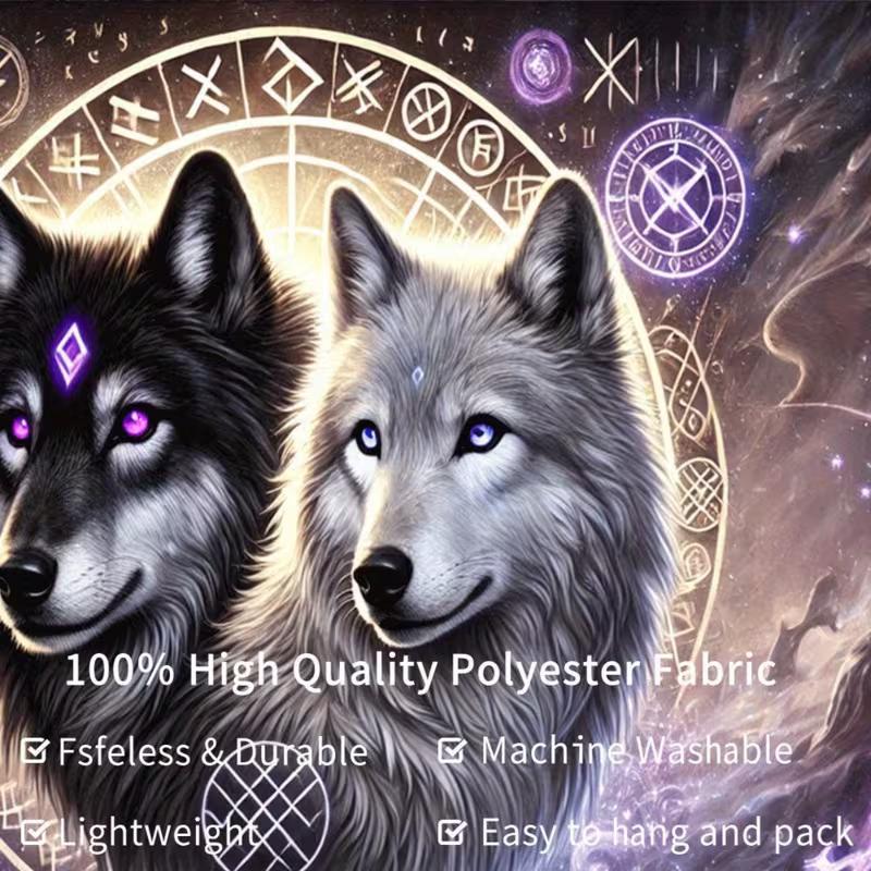 2D Mystical Wolf Tapestry Purple Norse Runes Home Background Decor