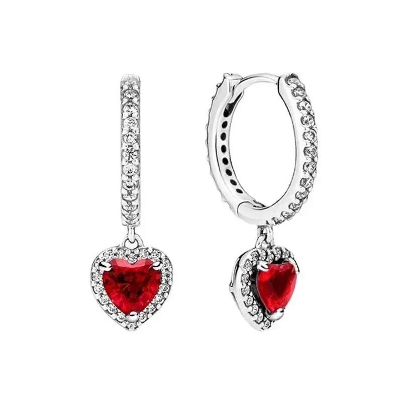 

Exquisite Colorful Heart Earrings 925 Silver Red Pink Round Sparkling Earrings Women Valentine s Day Fine Jewelry Gifts