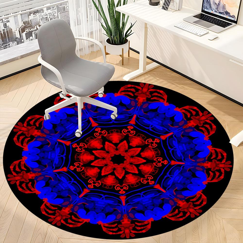 1 Stück Rotes Blaues Mandala Muster Stuhlteppich für Büro, Rutschfest, Weicher und Langlebiger Teppich, Perfekt für Büro, Wohnzimmer yy251103162