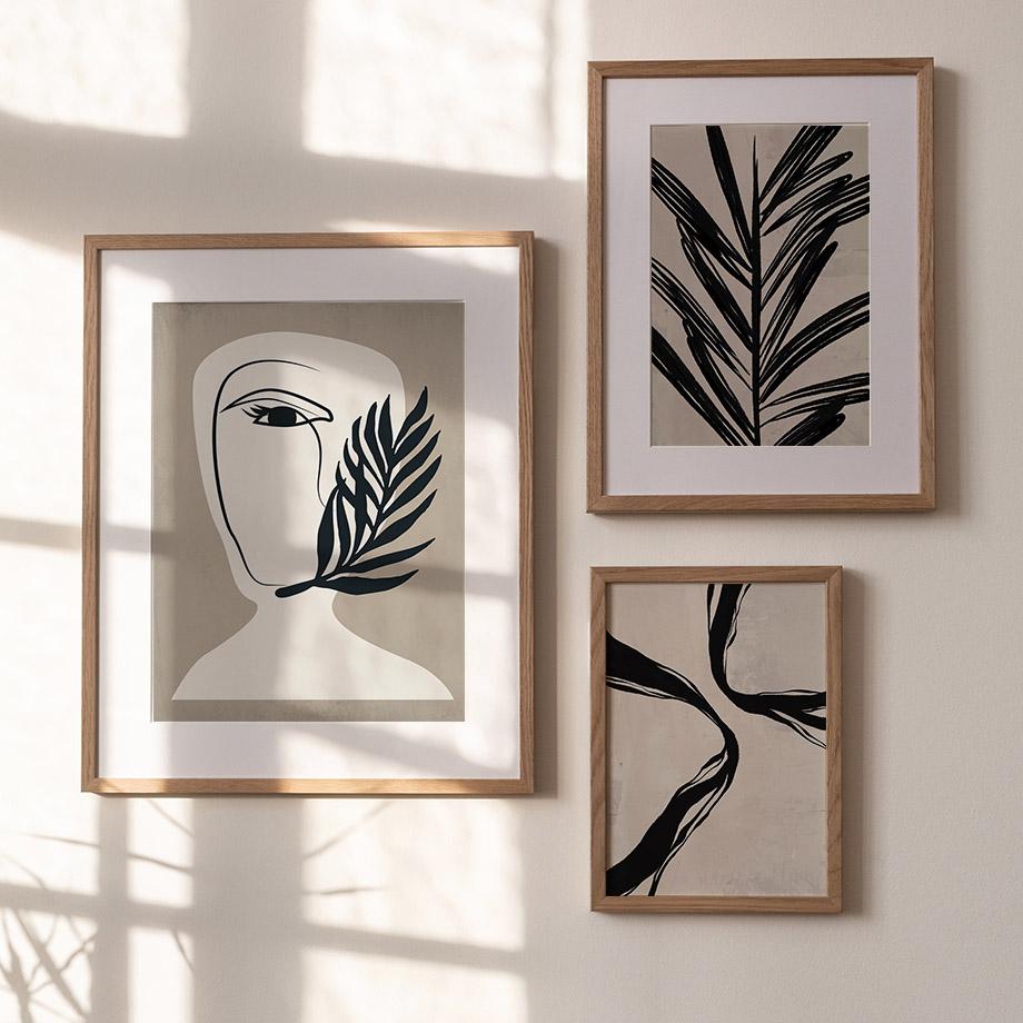 Schwarz Grau Abstrakte Blume Blätter Mädchen Gesicht Moderne Minimalismus Wand Kunst Nordic Leinwand Malerei Poster Und Drucke Wand Bilder