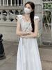 French white small flying sleeve dress women's summer temperament sweet first love style chic waist long skirt