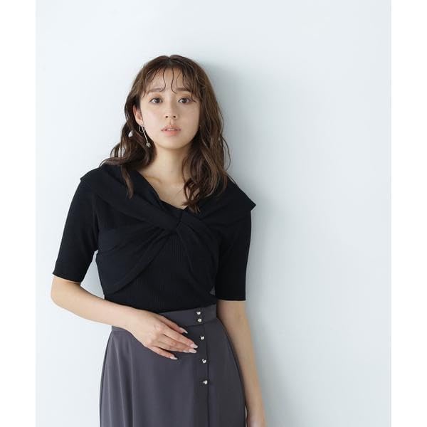 Natural Beauty Basic Cross Ribbon Rib Knit Black Women's Sweater,