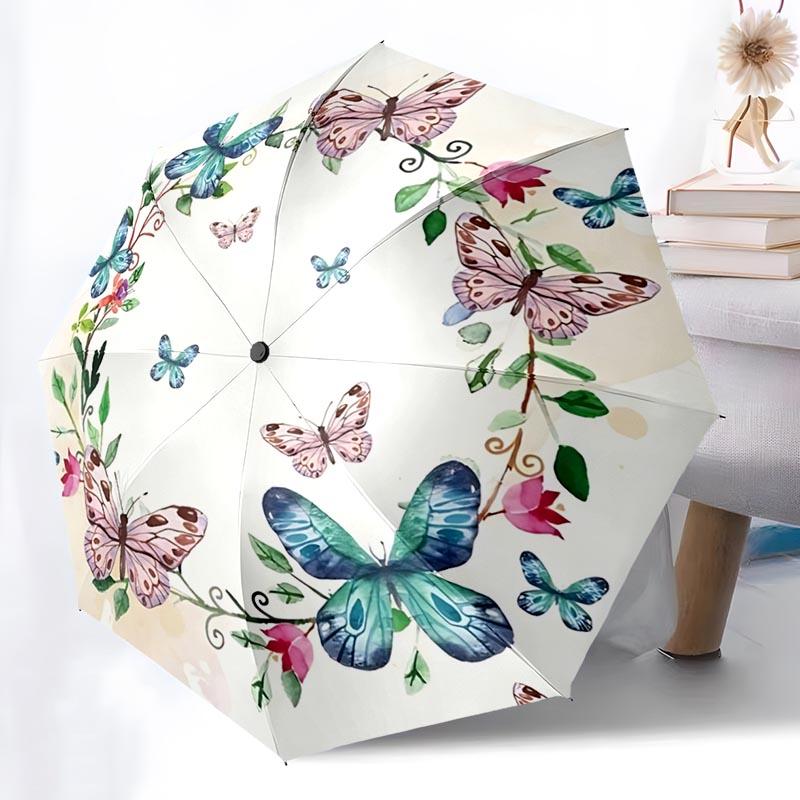 Butterfly Lover Folding Umbrella Fashion Auto-Open 8 Iron Ribs Plastic Handle Foldable Sunshade Perfect Christmas Gifts