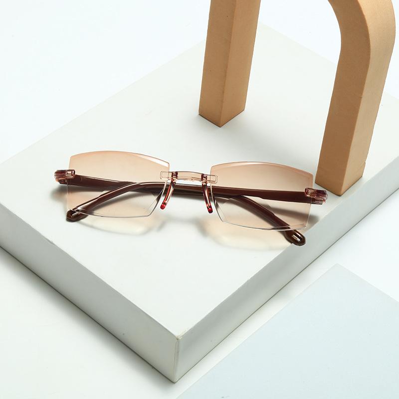 High Definition Presbyopic Glasses 1.0-+4.0 Men Women Frameless Diamond Side Cut Blue Light Prevention Reading Glasses