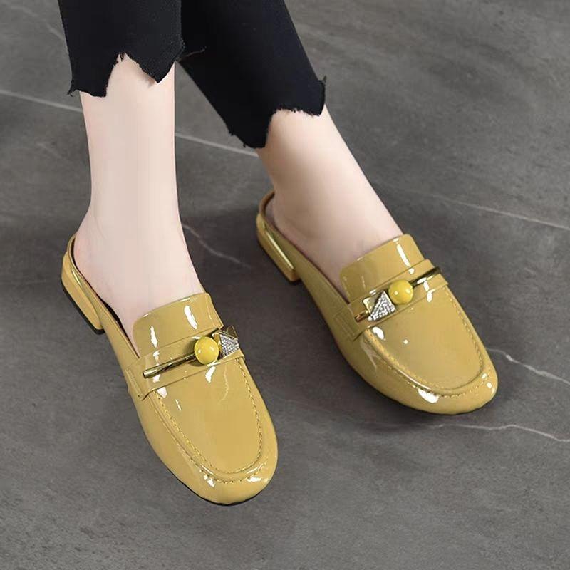 Women's Mules Slippers and Ladies Sandals Leather Rhenstone Shoes Low Heel Top Designs Slides Easy Wears Casual Summer Sale Shoe