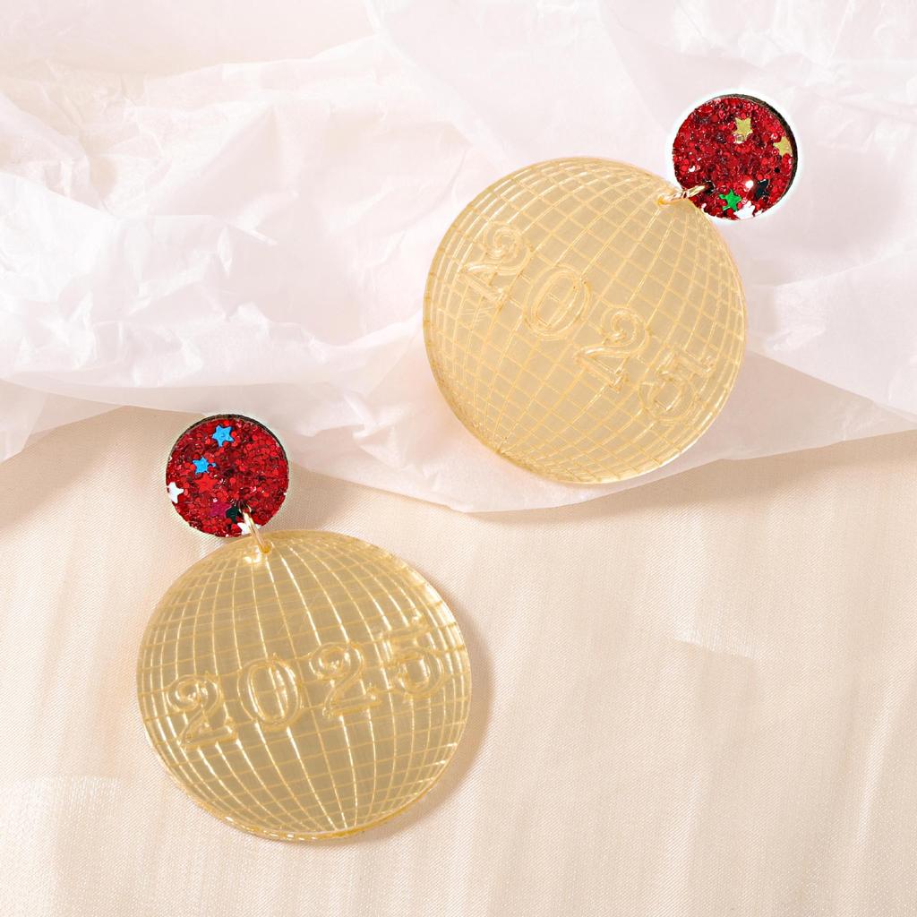 Geometric Round Acrylic Christmas Earrings