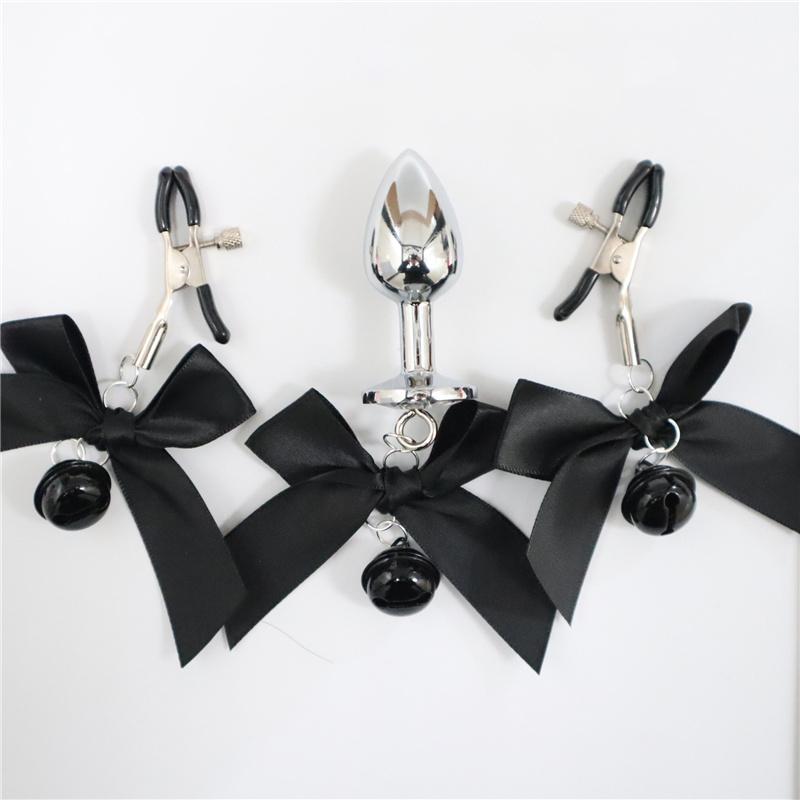 3ks/sada Metal Bells Anální kolík Anální dilatační Motýlek na zadek z nerezové oceli Spona na prsa Sexy hračky pro páry pro ženy Muž