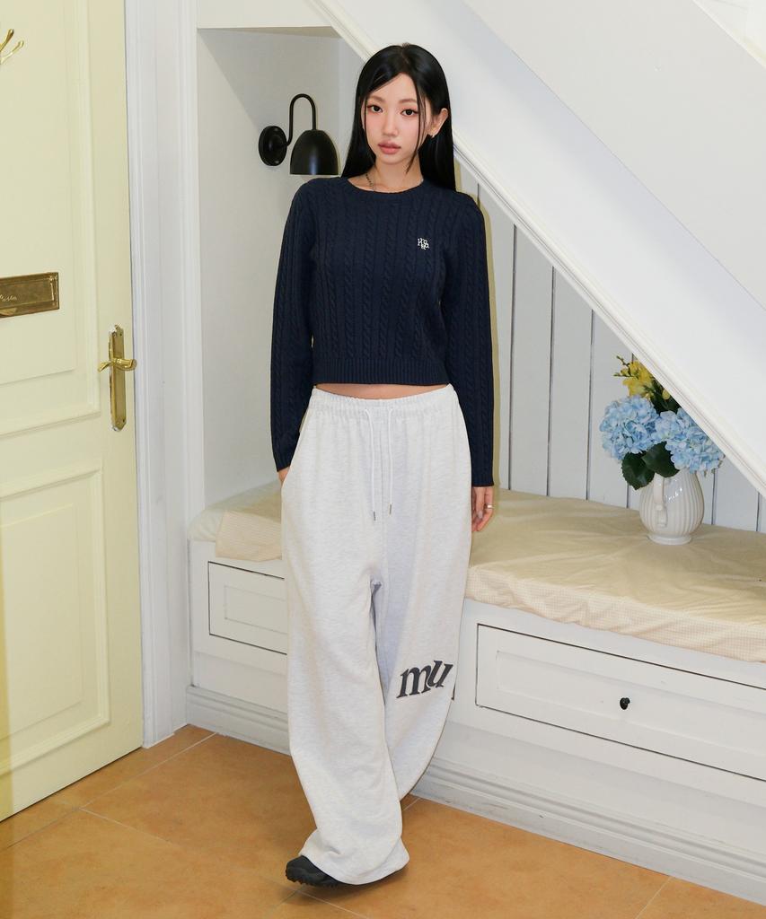 MUAHMUAH Embroidered Cable Round Knit [Navy]