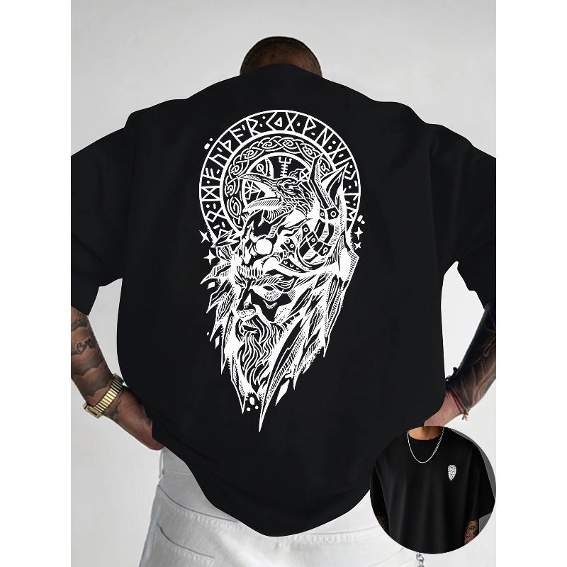 Creative Front and Back Print Round Neck Men'S T-Shirt, Pure Cotton Summer Fashion Short Sleeve Top for Casual Daily Style Essential Outing