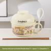Ceramic Instant Noodles Bowl with Lid And Handle Dormitory Student Microwave Safe Soup Bowl Personal Special Bowl Cartoon Design