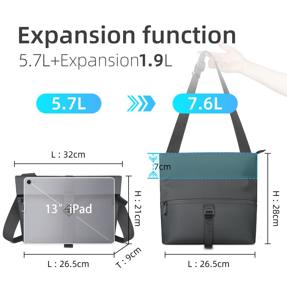 HcanKcan Herre Crossbody-veske Vanntett Skulderveske Passer 13 Tommers Bærbar PC Midjeveske Stor Kapasitet Messenger-veske Svart Sideveske