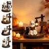 Fall Home Accents Halloween Ghost Figurine, Vintage Cozy Reading Book/Walking Dog Statue with Lantern, Seasonal Desktop Ornaments Light Up Spooky