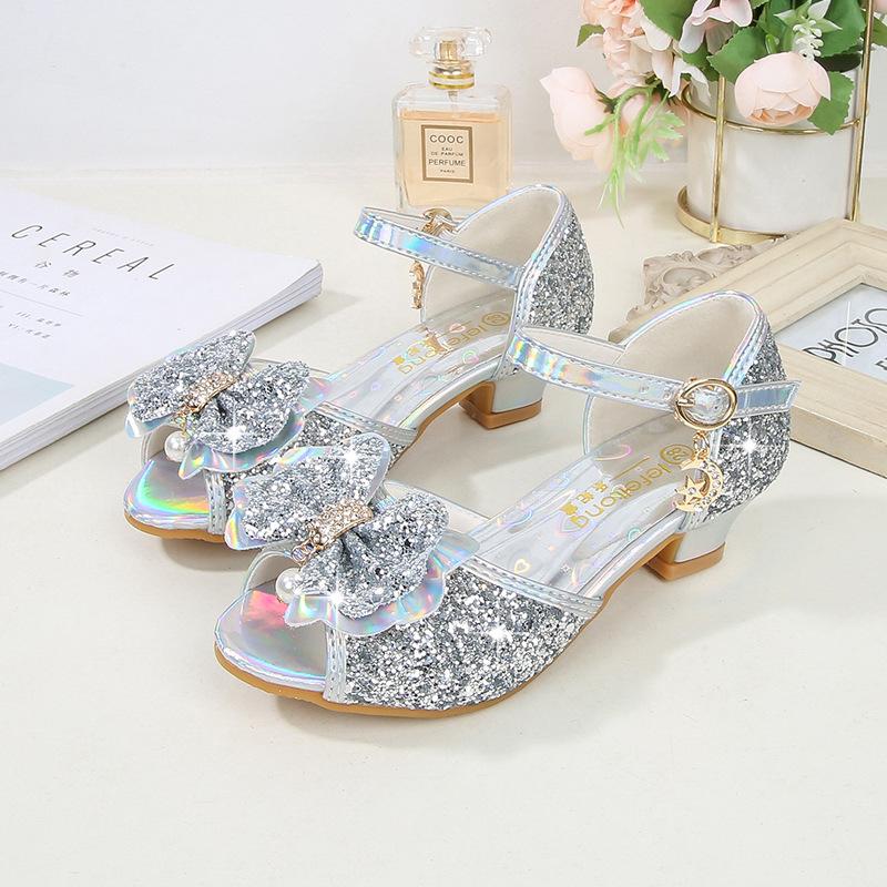 Sandales pour filles Nouvelle mode Grandes enfants Chaussures de princesse Été Enfants Polyvalentes Talons hauts Petites filles Sandales en cristal