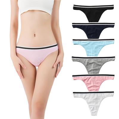 Women's Performance Thong T-back Elastic Waistband Striped Panties Female Cotton Underwear Low-Rise Panty Ladies Intimates