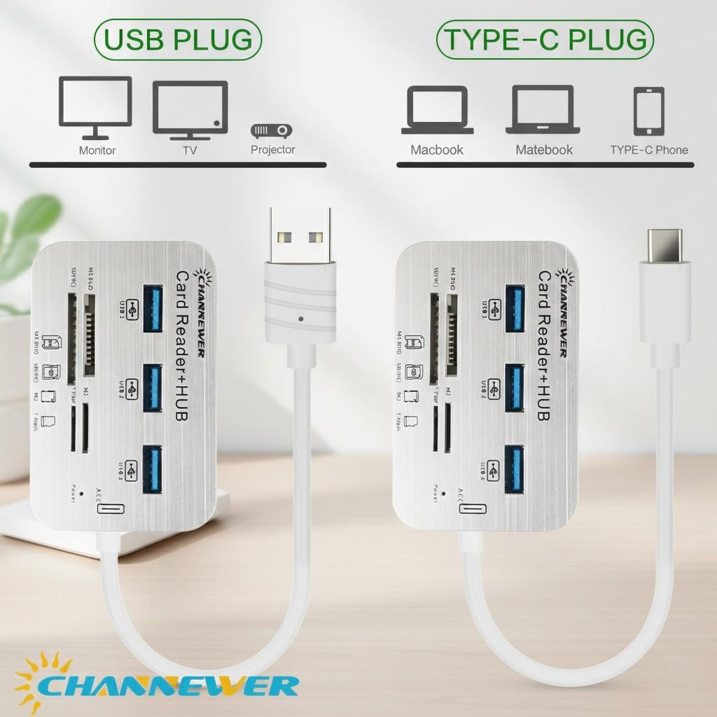 

7 in 1 USB 3 0 Card Reader USB C Hub 3 Ports High Speed Memory Card Adapter for SD Micro SD TF SDHC SDXC MS M2 Cards чорний