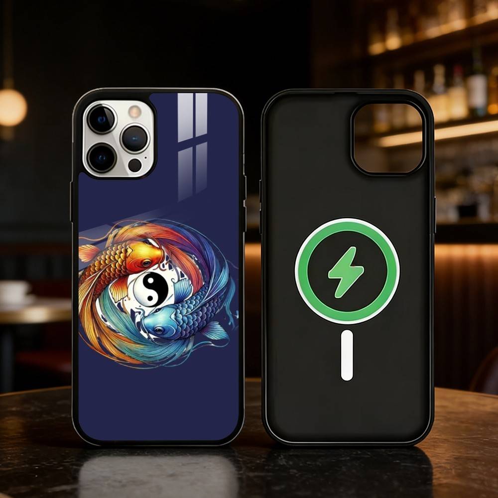 Koi Carp Fish Yin Yang Art Phone Case For iPhone 17 16 15 14 13 12 Pro Max Plus for Mirror Wireless Magnetic Cover