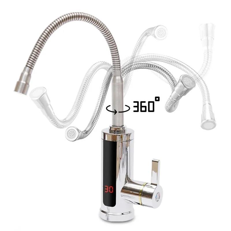 3KW Instantaneous Electric Tap, 360° Rotatable Heated Kitchen Faucet with LCD Temperature Display