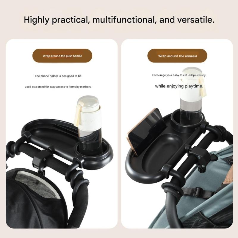 Lightweight Plastic Food Tray For Strollers Easy Setups Quick Cleaning Universal Pram Tray with Cup Phone Holder