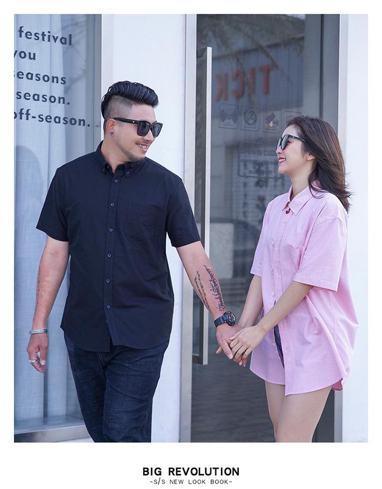 Plus Size Men's Solid Color Oxford Short-Sleeve Shirt - Summer Business Casual.