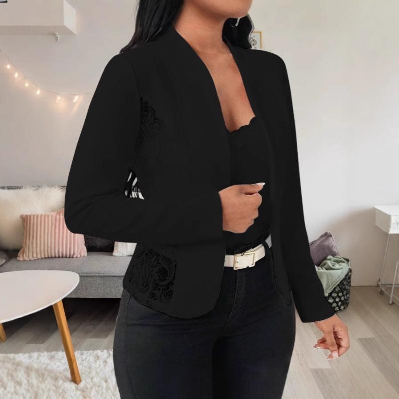 Women S Elegant Lace Splicing Slim Fit Long Sleeve Blazer Cardigan