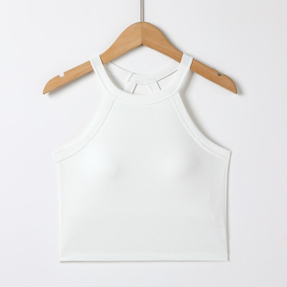 Spicy Girl Halter Neck Crop Top with Built-in Bra Pad - Versatile, Solid Color Summer Camisole L белый