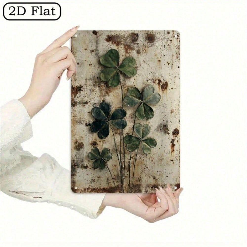 Metal Wall Decor Four Leaf Clover Irish Charm Sign for Pub Bar Garden Gift