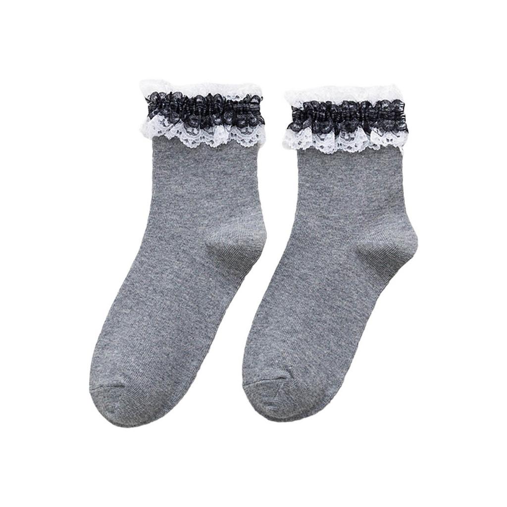 Stylish Lace Middle Tube Socks Girls Black White JK Cotton Breathable Casual Female