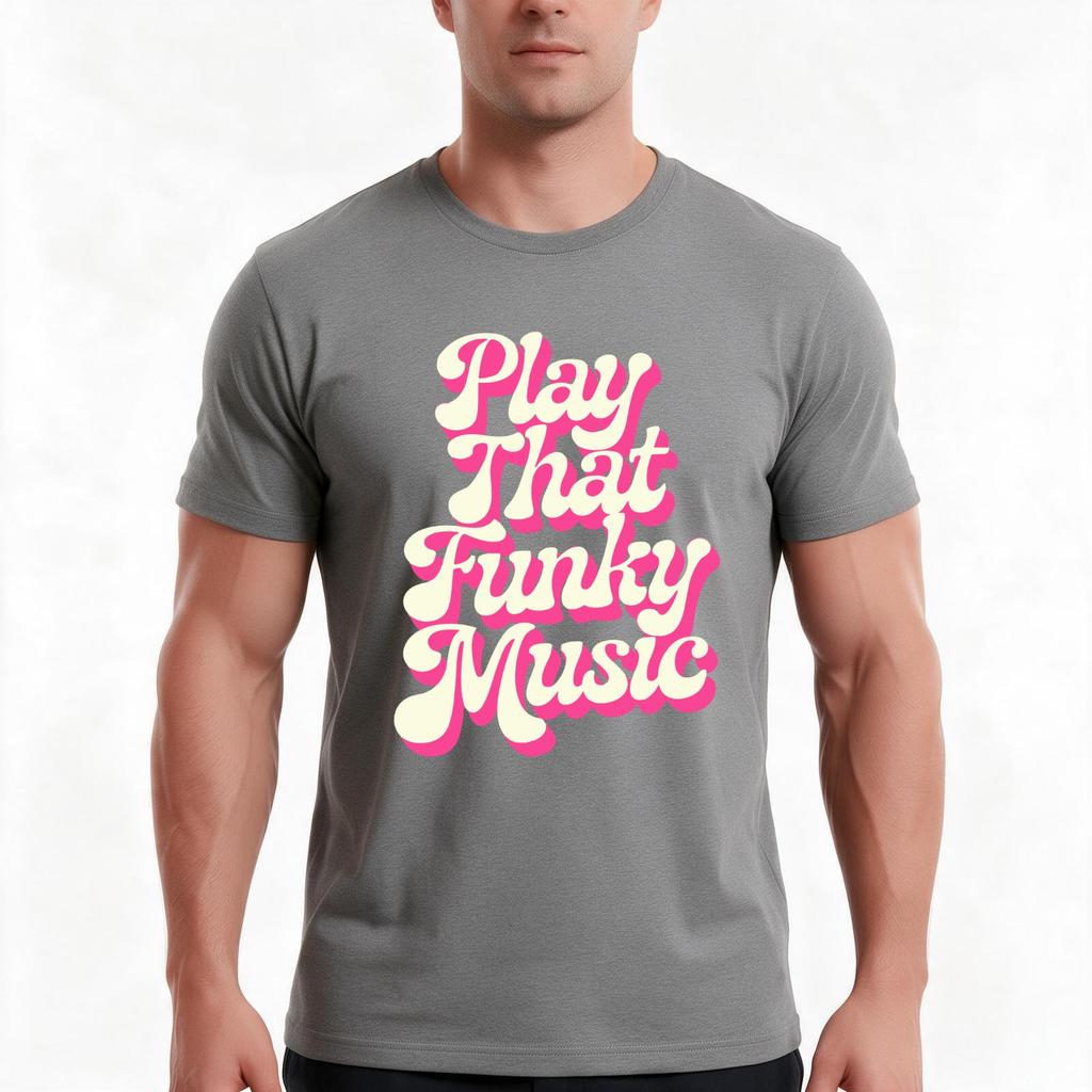 Play That Funky Music Groovy Typography Tshirt Summer Casual Cotton Tee Oversized Streetwear Tops Vintage Graphic Print