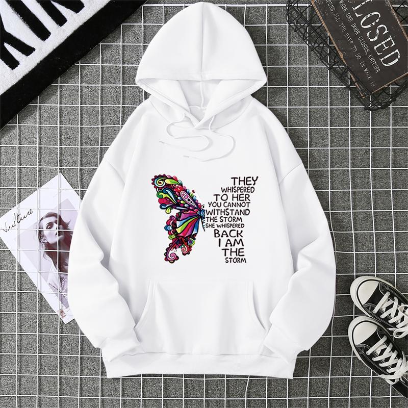 Rose Butterfly Impossible Letter Graphic Print Women Sweatshirt Fashion Warm Hooded Loose Casual Hoodies Fleece Soft Clothing