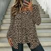Oversized Ladies Square Neck Long Sleeve T Shirt Double Layer Front Floral Printed Loose Casual Everyday Top